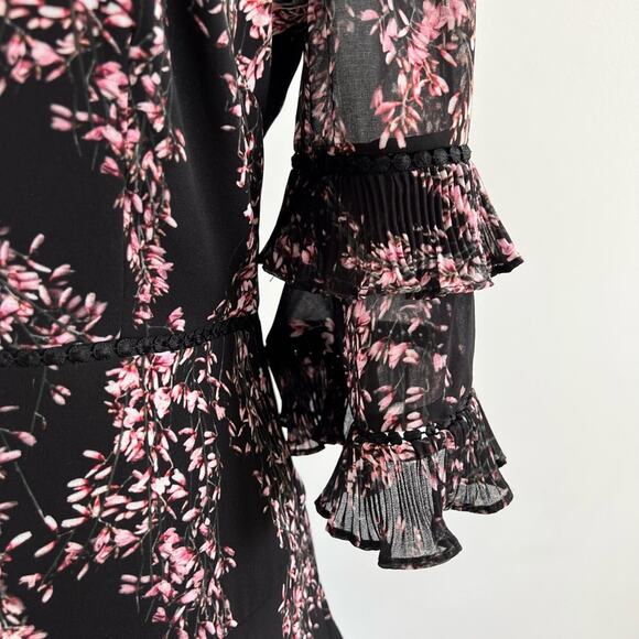 NEW Keepsake Black Pink Floral Ruffle Dress Size M S Anthropologie - Picture 5 of 9